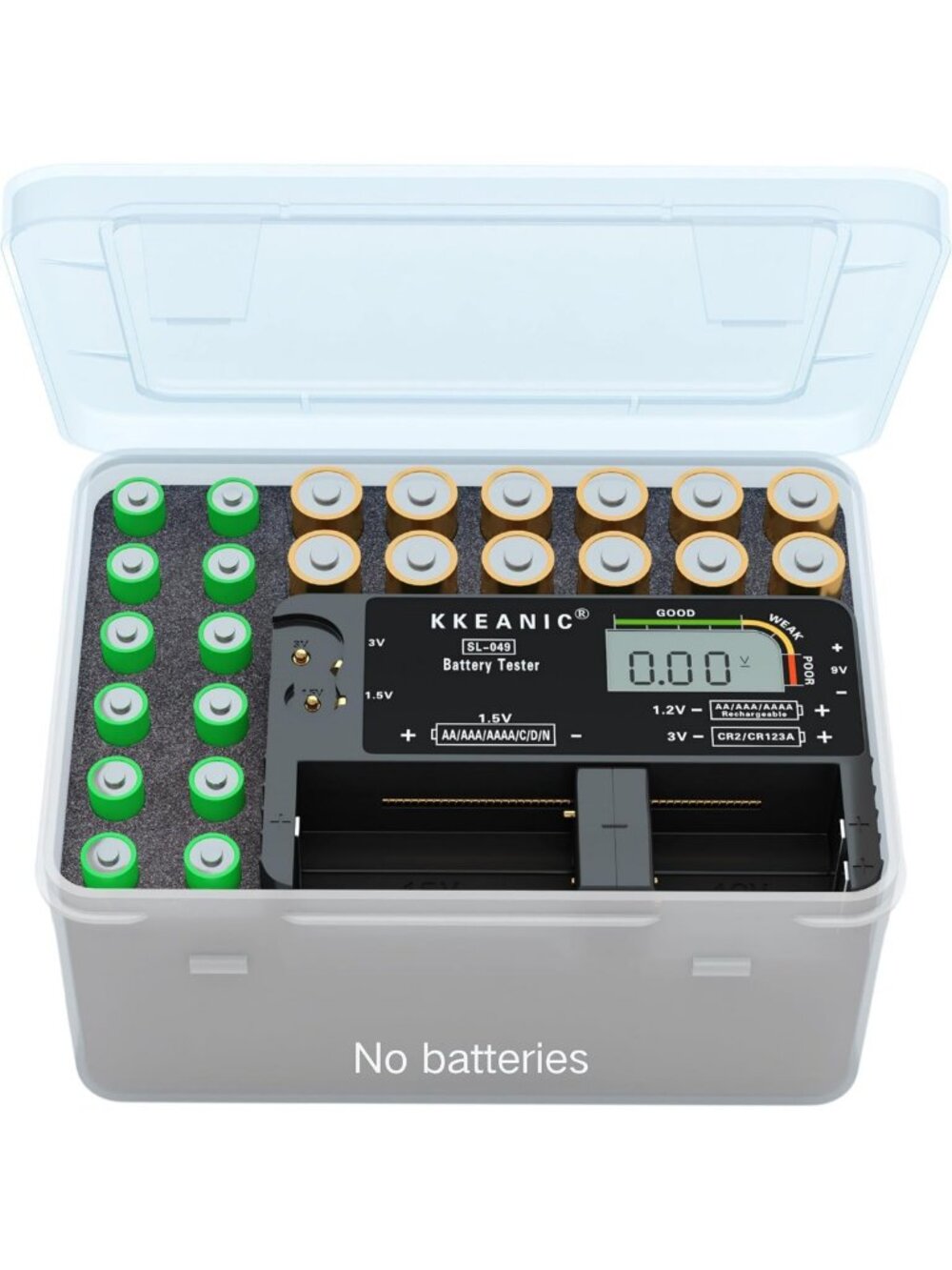 Universal Battery Tester for AA AAA C D 9V - Compact Checker with Case for Home